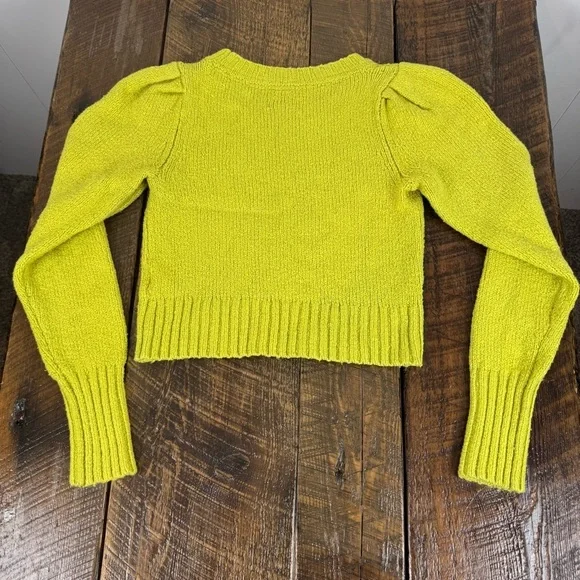 Maeve Anthropologie Lime Green Knit Sweater XXS Puff Sleeve Cropped Pullover - Picture 4 of 6